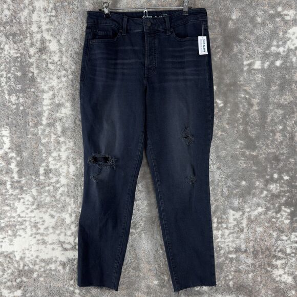 NEW Old Navy Sz 10 Button Fly Distressed High Rise Straight Jeans Slim Pockets - Picture 1 of 12